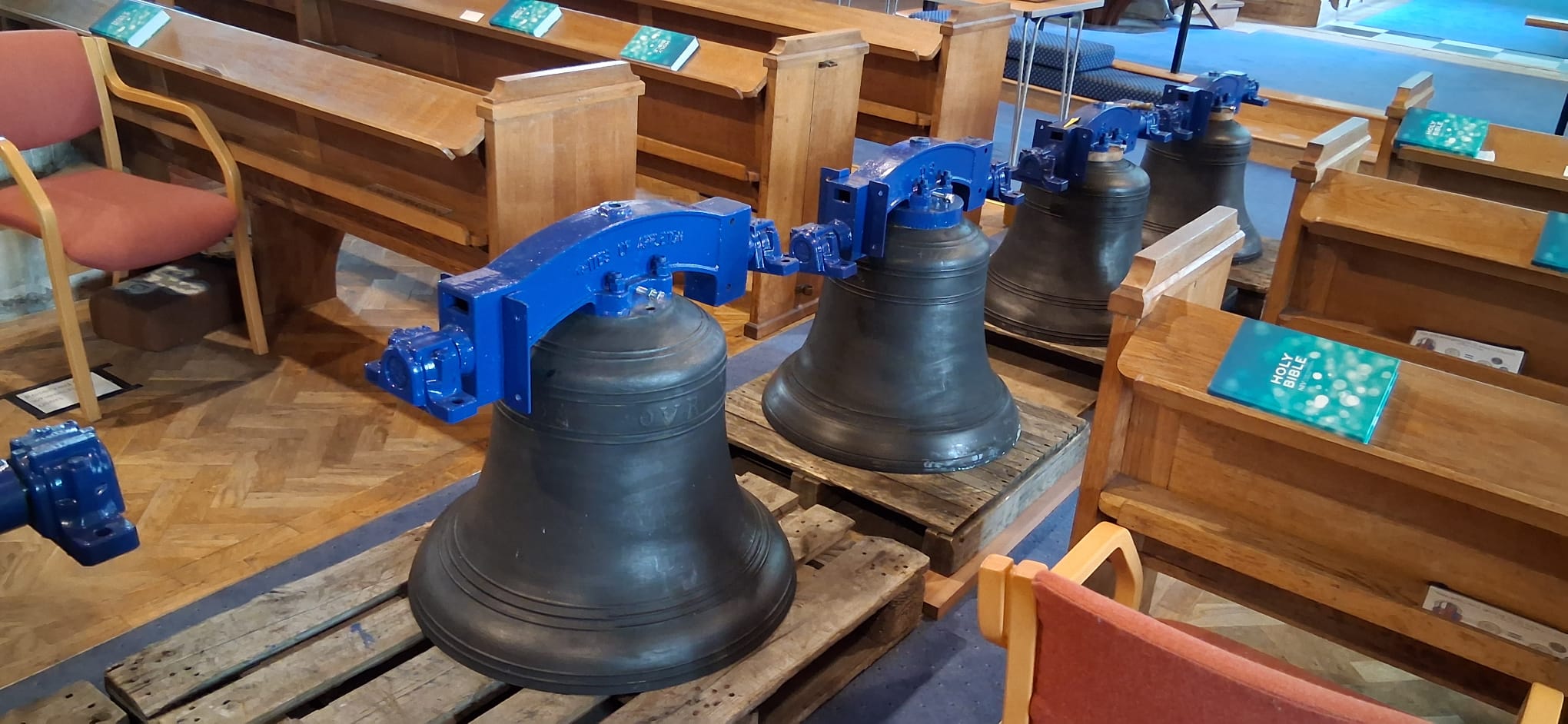 Overton’s Bells Return Home and Go on Display in Church